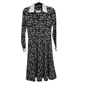 Black and White One of a Kind White Collar and Cuffs Long Sleeve Dress Sz XS/S
